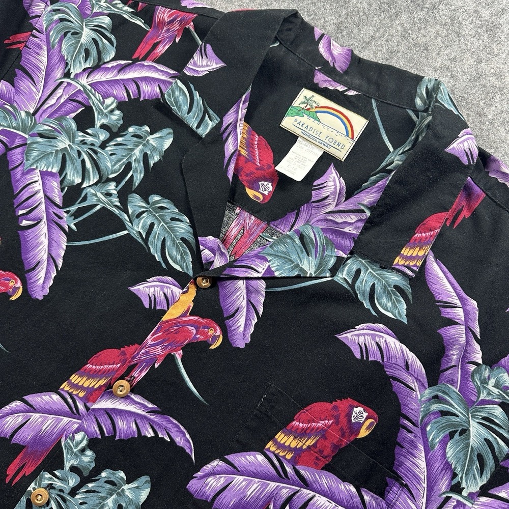 Paradise‎ Found Jungle Bird Hawaiian Shirt Mens 2XL Black Tom Selleck Magnum PI